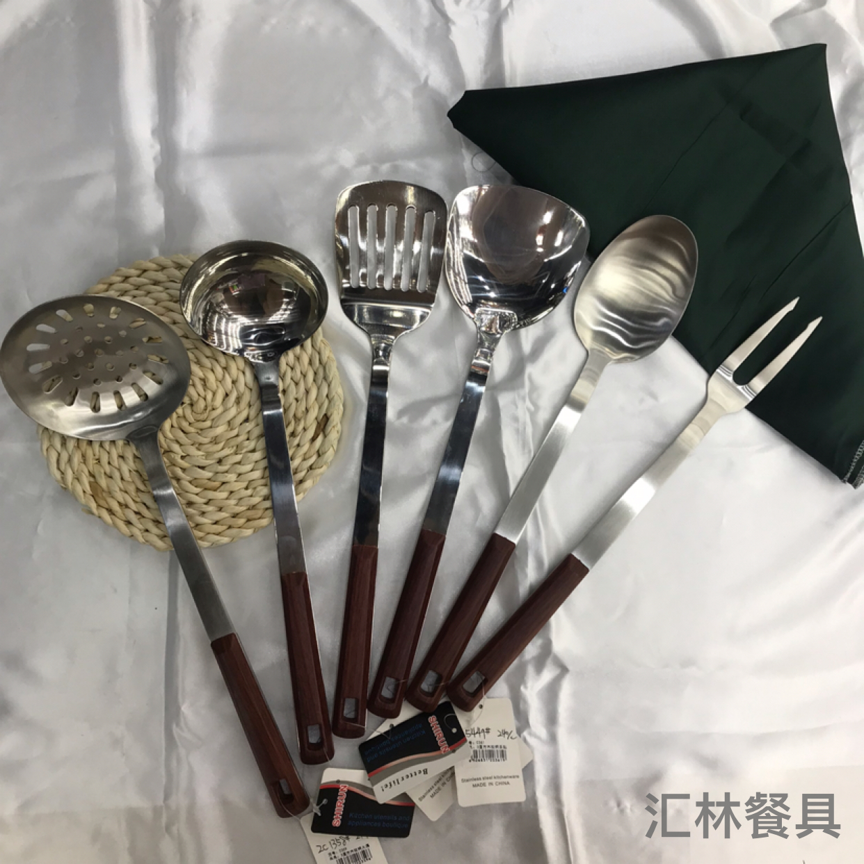 Stainless Steel Kitchenware 3cm Square Wood Grain Handle Porridge Colander Spatula Flat Shovel Long Tongue Spoon Hotel Dedicated for Customization