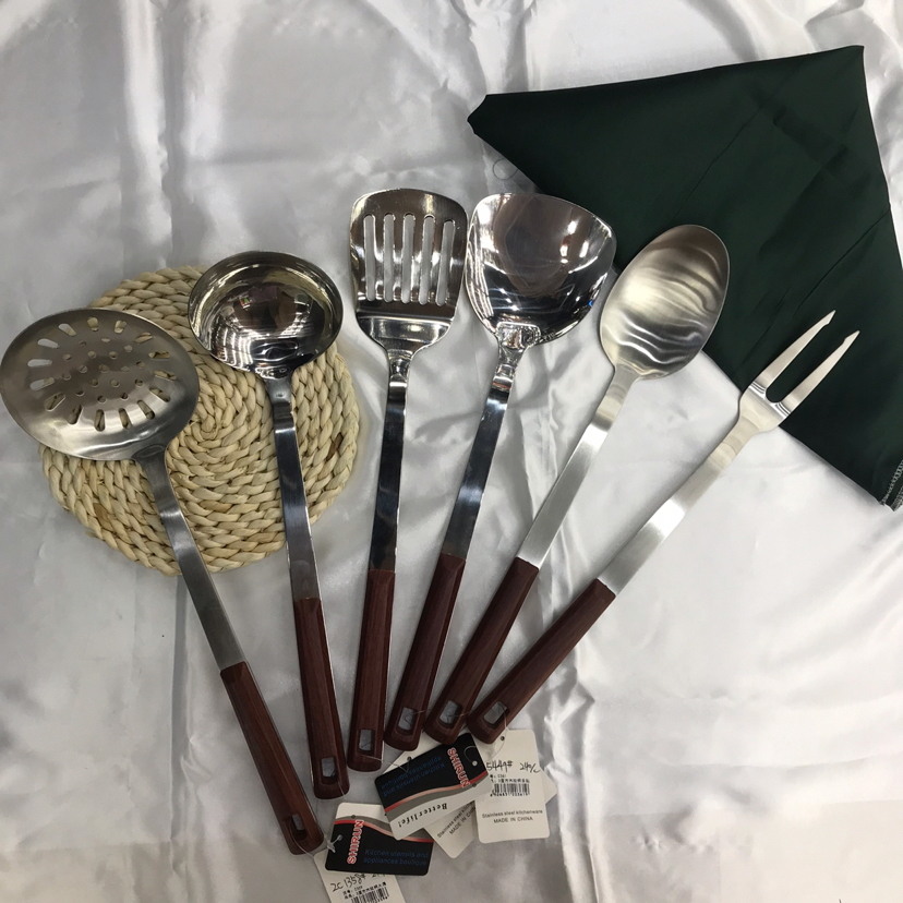 Stainless Steel Kitchenware 3cm Square Wood Grain Handle Porridge Colander Spatula Flat Shovel Long Tongue Spoon Hotel Dedicated for Customization Stainless Steel Kitchenware 3cm Square Wood Grain Handle Porridge Colander Spatula Flat Shovel Long Tongue Spoon Hotel Dedicated for Customization