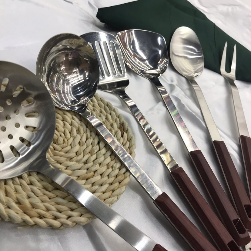 Stainless Steel Kitchenware 3cm Square Wood Grain Handle Porridge Colander Spatula Flat Shovel Long Tongue Spoon Hotel Dedicated for Customization Stainless Steel Kitchenware 3cm Square Wood Grain Handle Porridge Colander Spatula Flat Shovel Long Tongue Spoon Hotel Dedicated for Customization