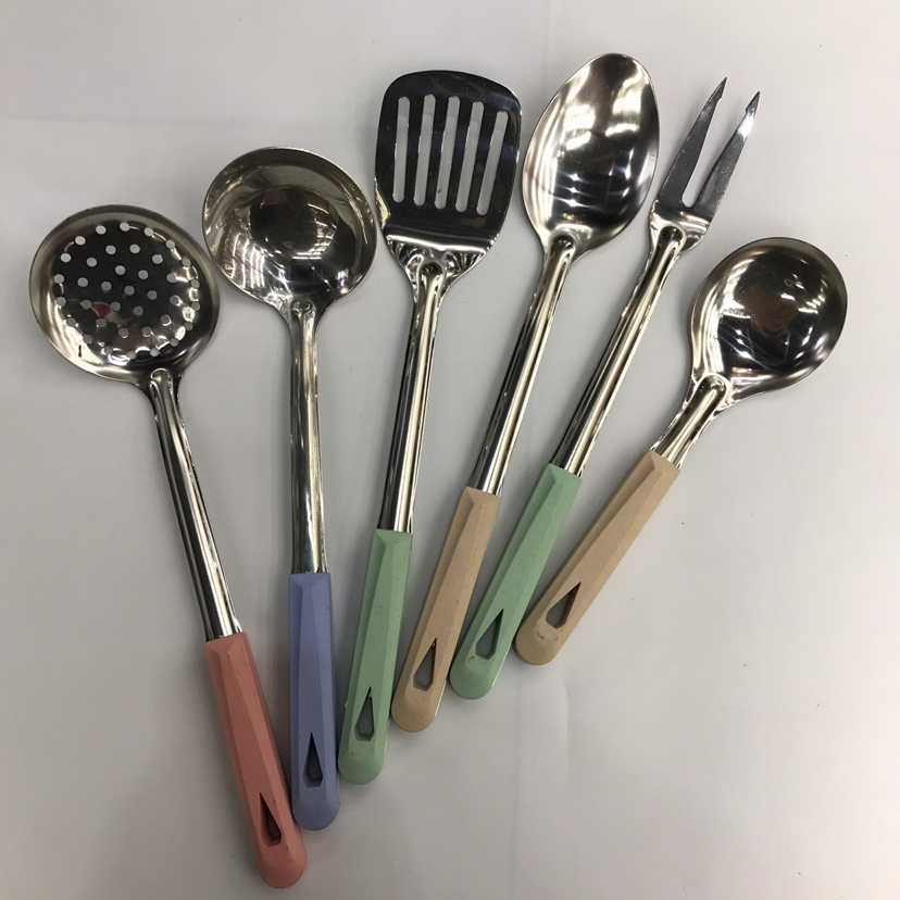 Stainless Steel Kitchenware Diamond Candy-Colored Handle Anti-Scald Porridge Colander Spatula Flat Shovel Long Tongue Spoon Custom Logo Stainless Steel Kitchenware Diamond Candy-Colored Handle Anti-Scald Porridge Colander Spatula Flat Shovel Long Tongue Spoon Custom Logo