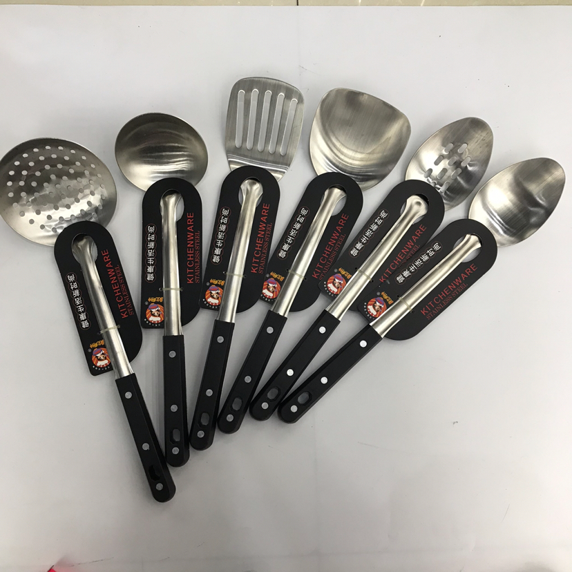 Stainless Steel Kitchenware 1.5cm Non-Magnetic Black Pearl Handle Anti-Scald Porridge Colander Spatula Flat Shovel Long Tongue Spoon Can Be Customized Stainless Steel Kitchenware 1.5cm Non-Magnetic Black Pearl Handle Anti-Scald Porridge Colander Spatula Flat Shovel Long Tongue Spoon Can Be Customized