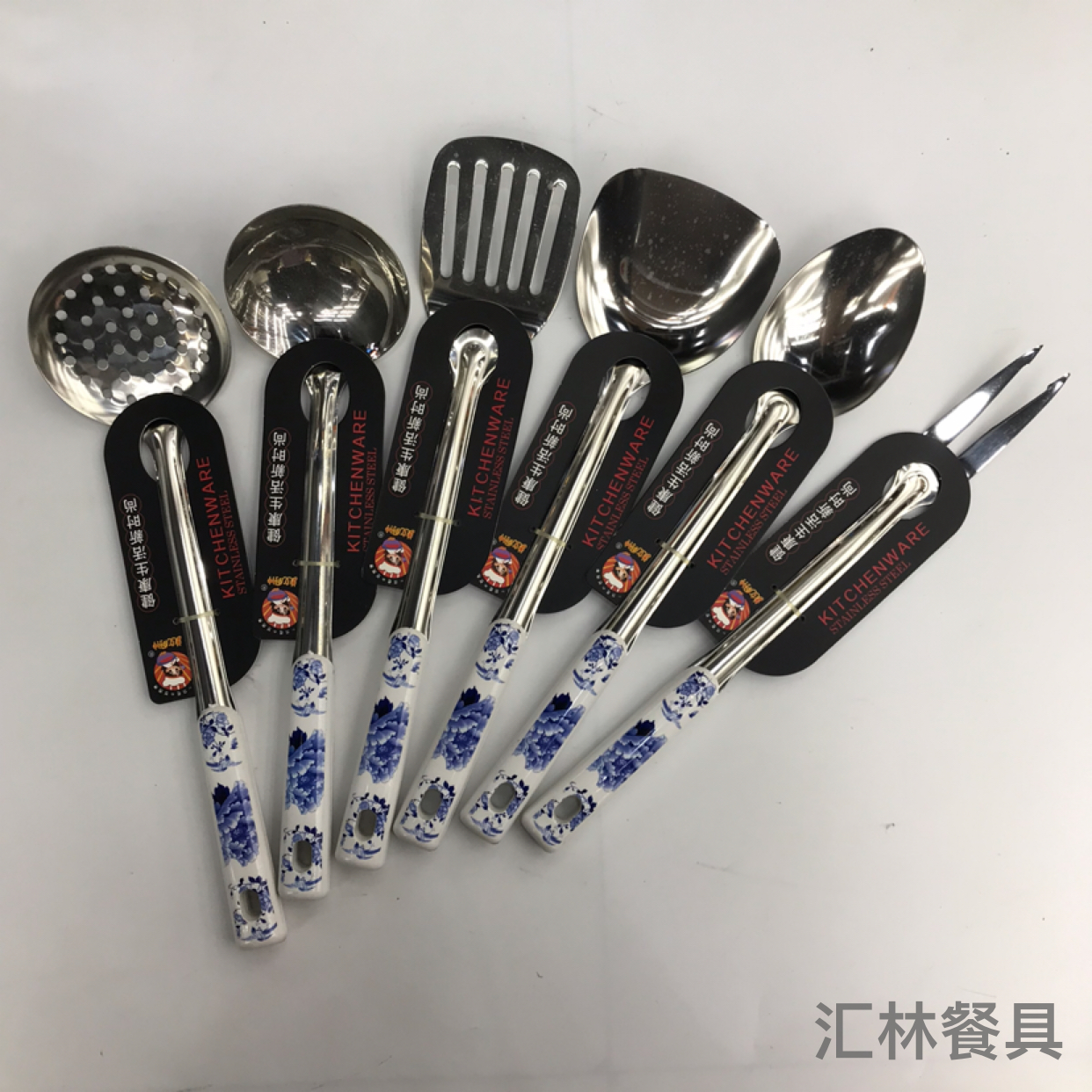 Stainless Steel Kitchenware 1.5cm Non-Magnetic Black Pearl Handle Anti-Scald Porridge Colander Spatula Flat Shovel Long Tongue Spoon Can Be Customized