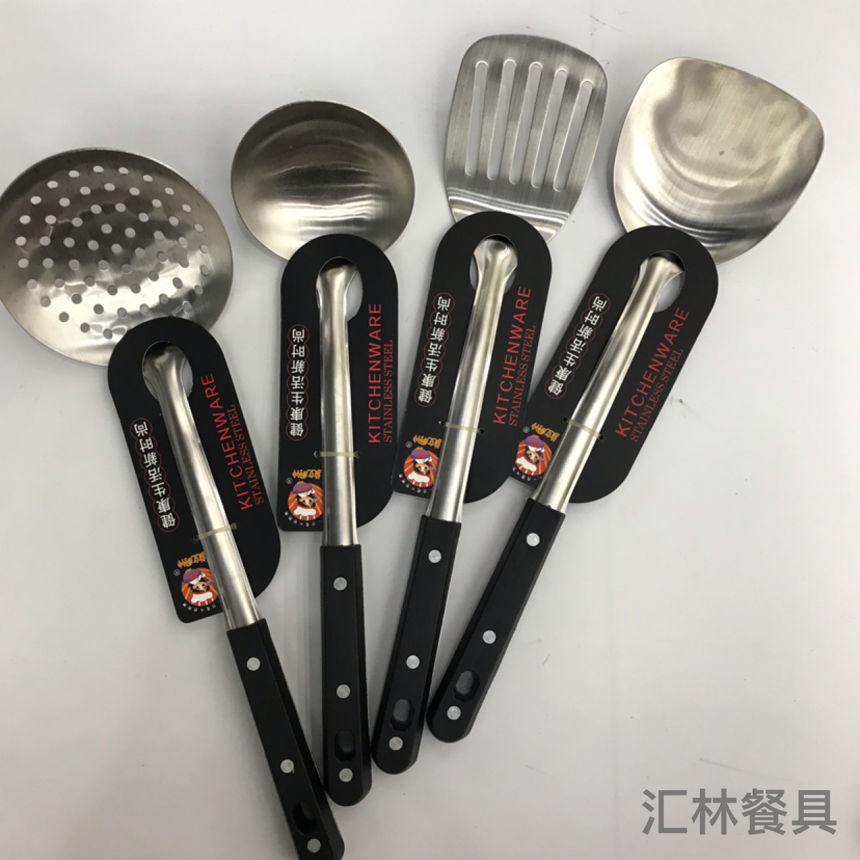 Stainless Steel Kitchenware 1.5cm Non-Magnetic Black Pearl Handle Anti-Scald Porridge Colander Spatula Flat Shovel Long Tongue Spoon Can Be Customized