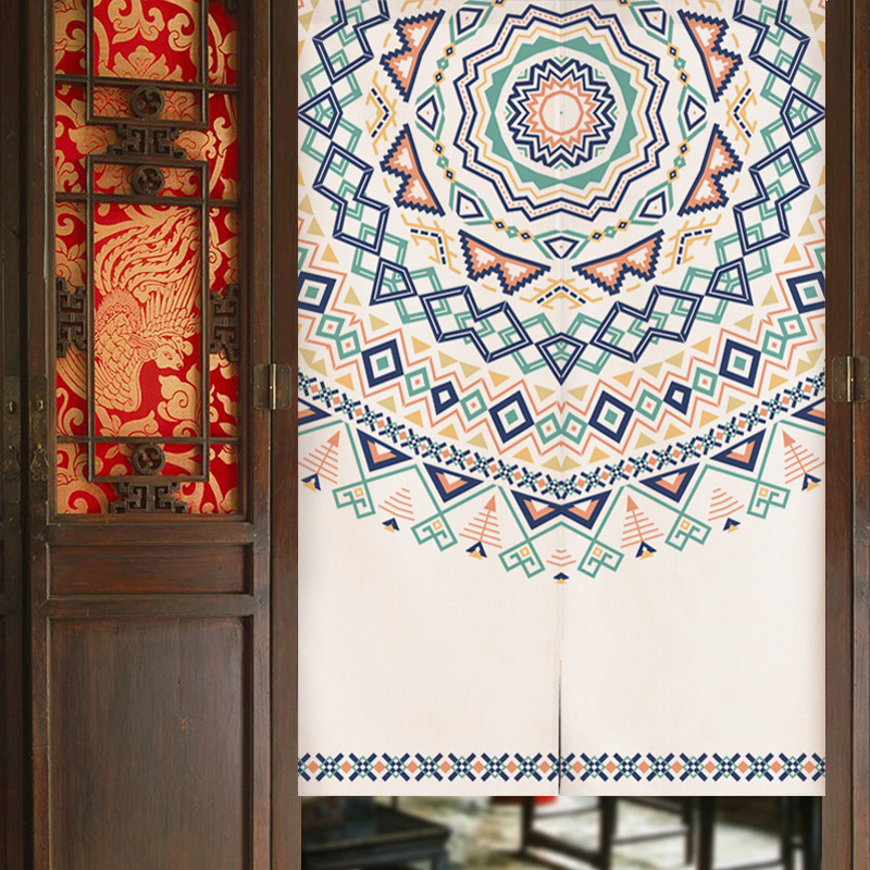 Ethnic Fabric Door Curtain and Partition Curtain Household Bedroom Kitchen Covering Decorative Cloth Curtain Bathroom Half Curtain Punch-Free