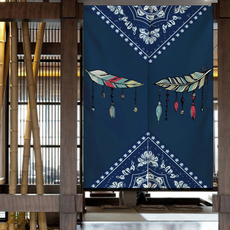 Ethnic Fabric Door Curtain and Partition Curtain Household Bedroom Kitchen Covering Decorative Cloth Curtain Bathroom Half Curtain Punch-Free