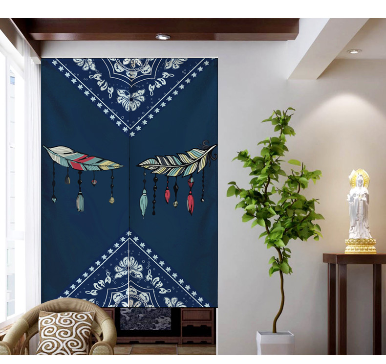 Ethnic Fabric Door Curtain and Partition Curtain Household Bedroom Kitchen Covering Decorative Cloth Curtain Bathroom Half Curtain Punch-Free