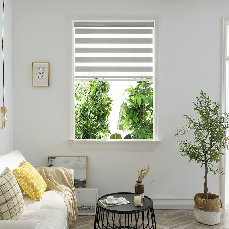 Factory Direct Sales Customized Curtain Louver Curtain Double-Layer Soft Gauze Curtain Waterproof Polyester Fabric Room Darkening Roller Shade Curtain