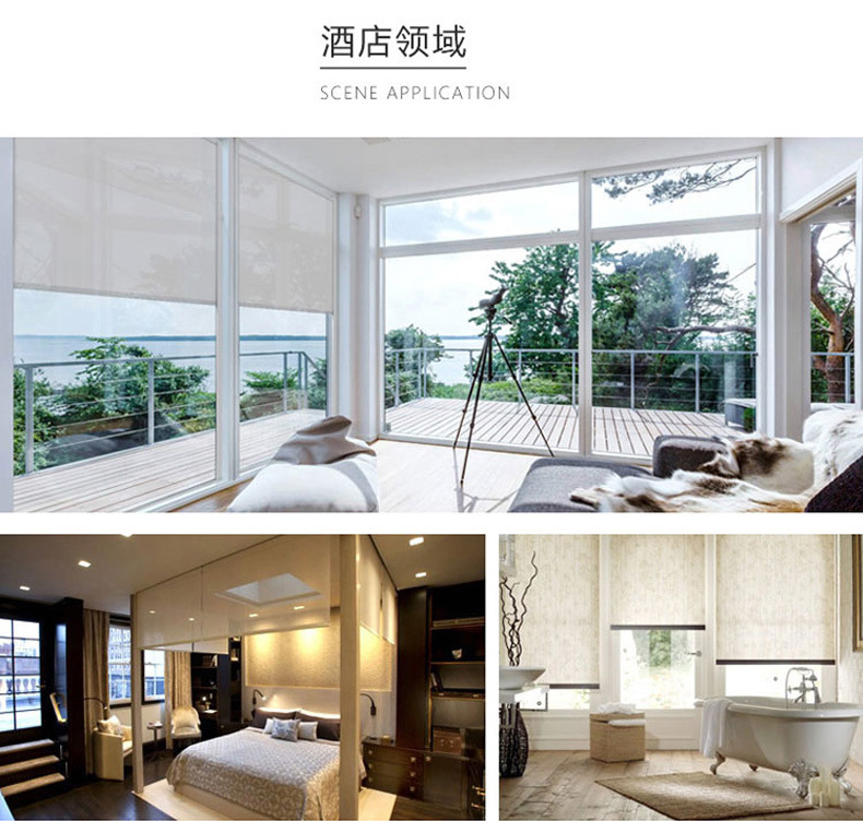 Semi-shading sun fabric sunshade view through hand drawn fire retardant office balcony scroll curtain