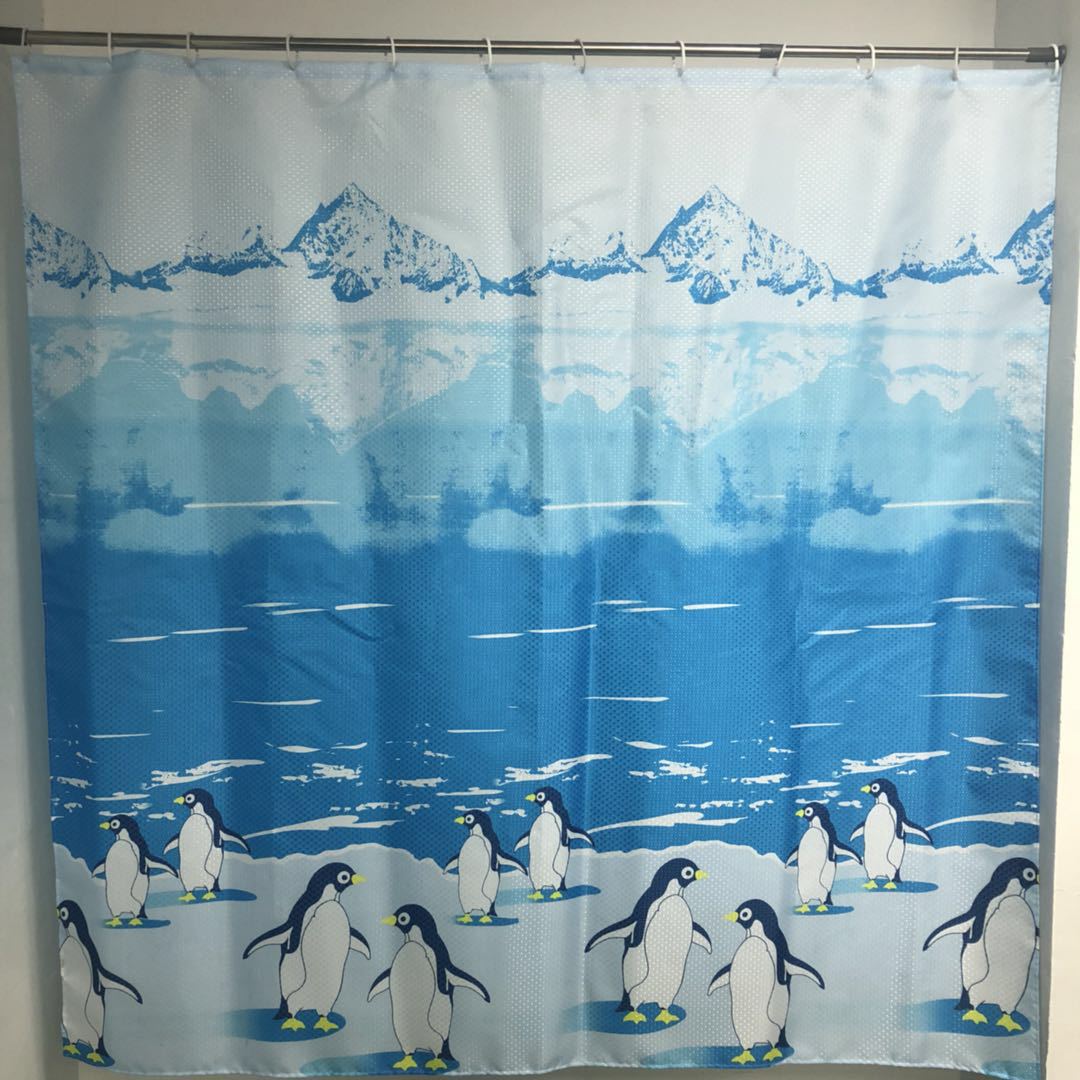 All polyester small curtain, diamond dot fabric, printed small curtain, penguin pattern, waterproof and mildew proof