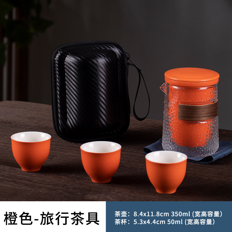 Creative Portable Ceramic Travel Tea Set Black Pottery Convenient Tea Cup Set with Lubao Filter Tea Maker Glass Cup