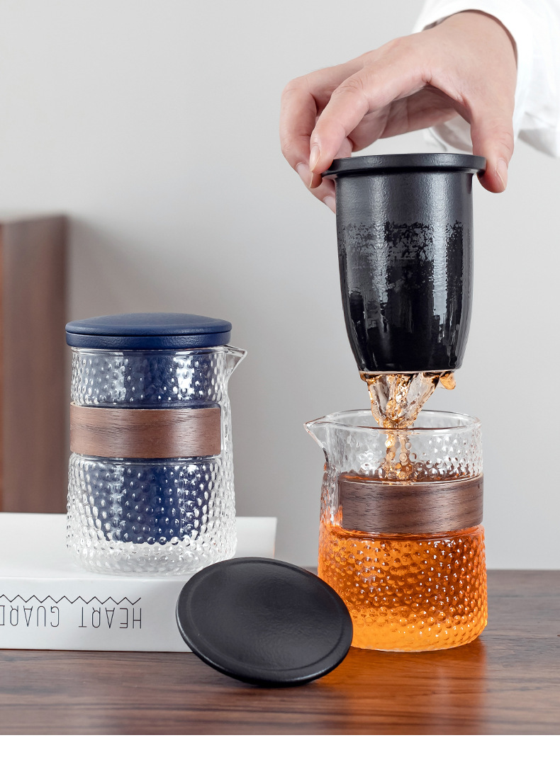 Creative Portable Ceramic Travel Tea Set Black Pottery Convenient Tea Cup Set with Lubao Filter Tea Maker Glass Cup