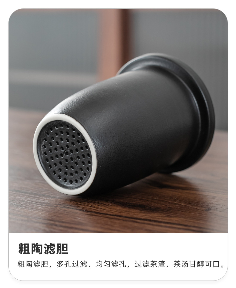 Creative Portable Ceramic Travel Tea Set Black Pottery Convenient Tea Cup Set with Lubao Filter Tea Maker Glass Cup