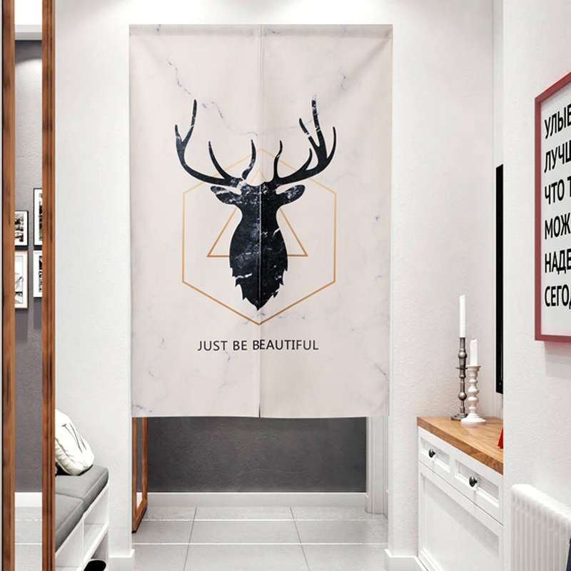 Nordic Fabric Door Curtain and Partition Curtain Household Bedroom Kitchen Covering Cloth Curtain Toilet Half Curtain Punch-Free