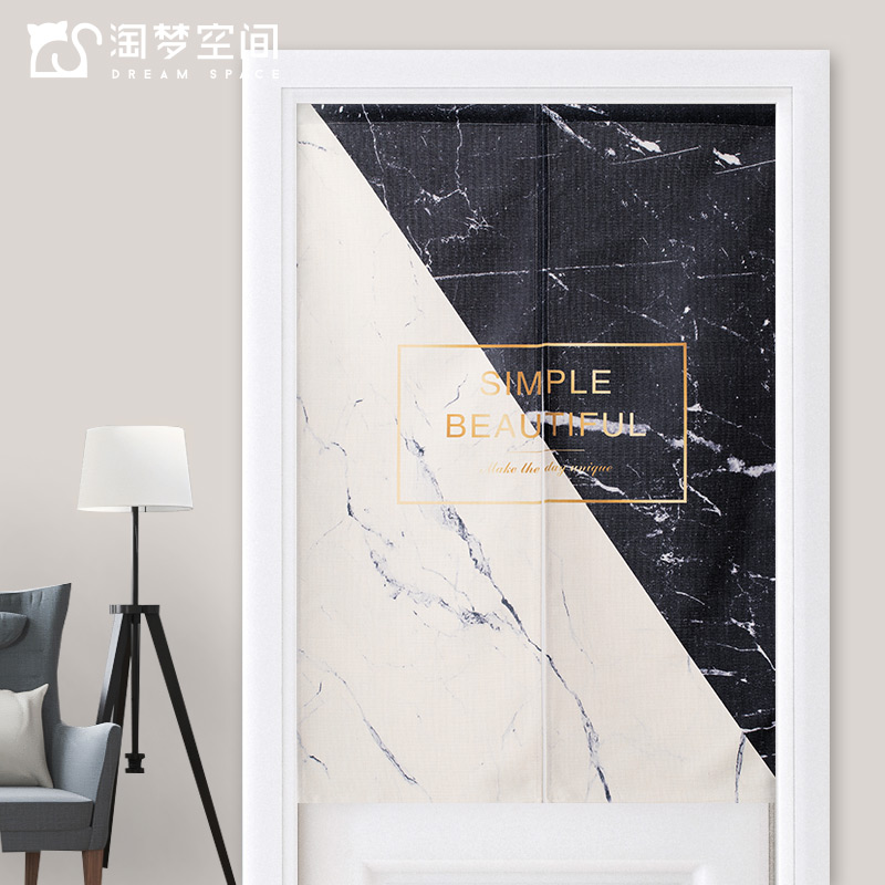 Nordic Fabric Door Curtain and Partition Curtain Household Bedroom Kitchen Covering Cloth Curtain Toilet Half Curtain Punch-Free