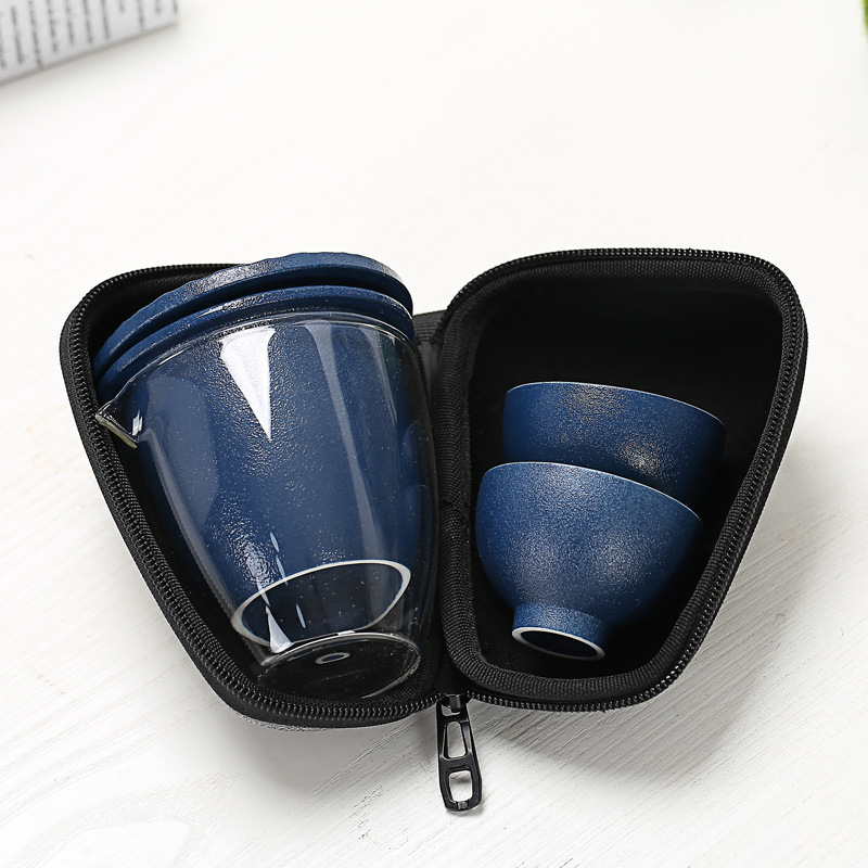 Ceramic Quick Cup One Pot Two Cups Glass Cup Gongfu Teapot Travel Black Porcelain Cup Portable Bag Carrying Tea Set