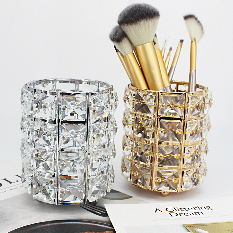 Cosmetics Storage Bucket European Crystal Pen Holder Nail Metal Crafts Wedding Celebration Decoration Props