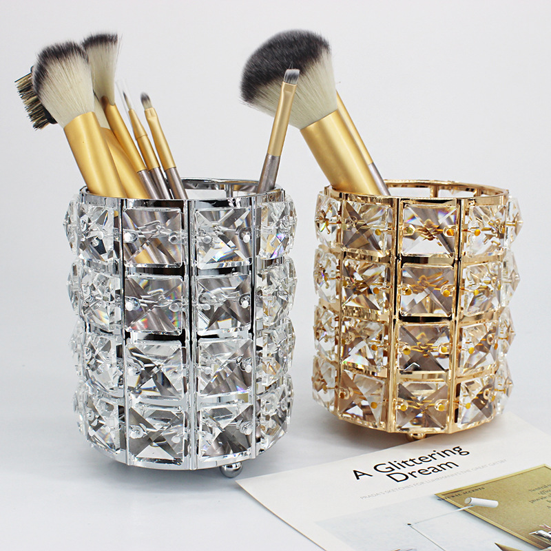 Cosmetics Storage Bucket European Crystal Pen Holder Nail Metal Crafts Wedding Celebration Decoration Props