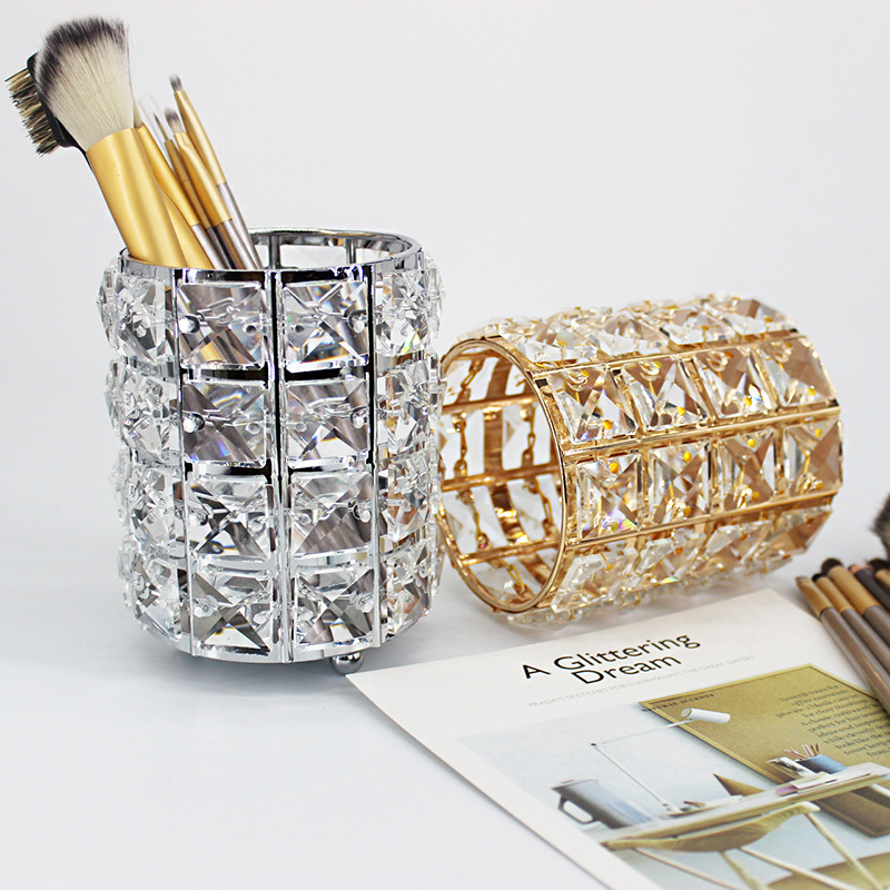 Cosmetics Storage Bucket European Crystal Pen Holder Nail Metal Crafts Wedding Celebration Decoration Props