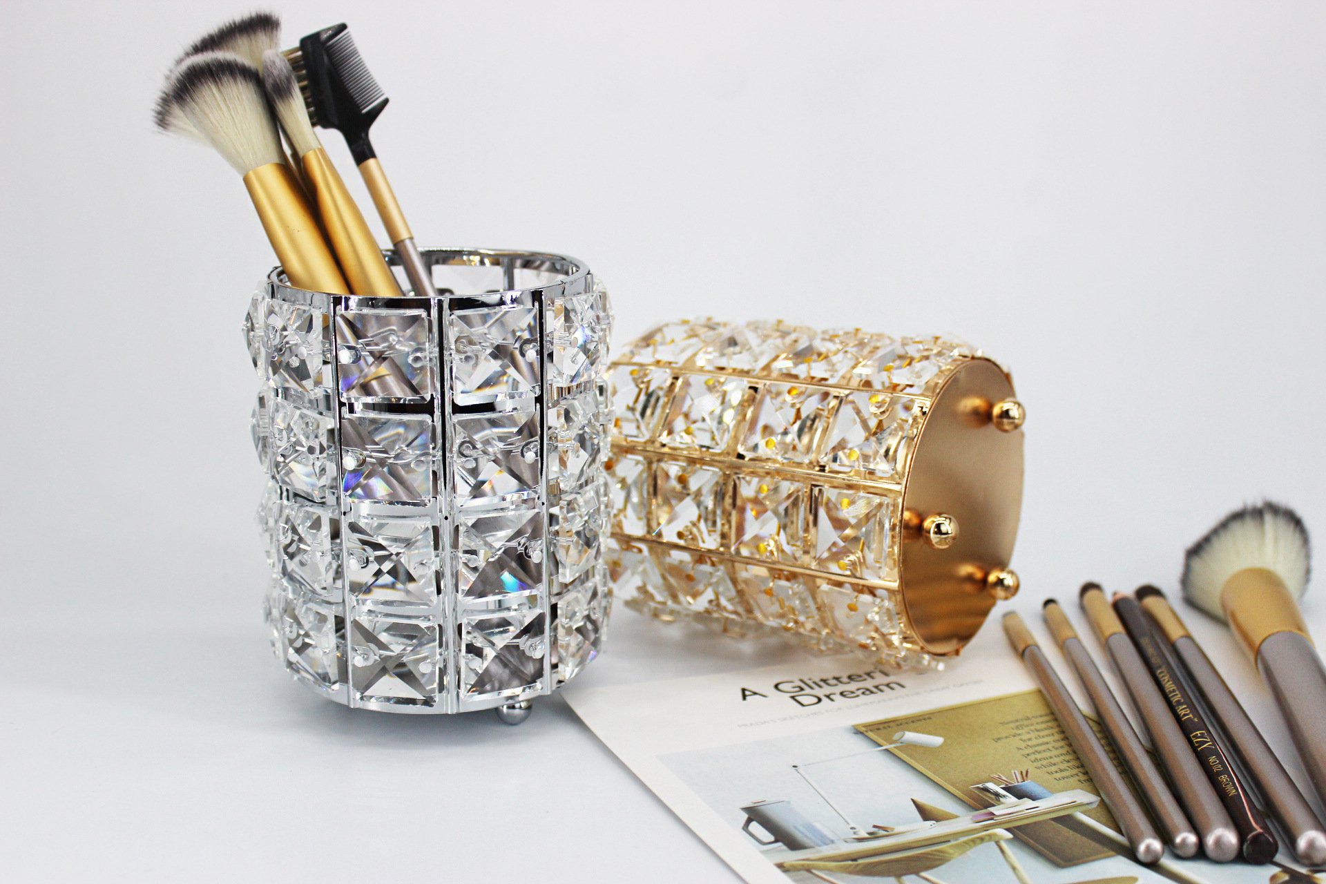 Cosmetics Storage Bucket European Crystal Pen Holder Nail Metal Crafts Wedding Celebration Decoration Props