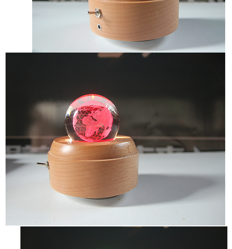Creative Music Box Luminous Crystal Ball Music Box Rotating Wooden Base Wooden Crafts Gift Decoration Customization