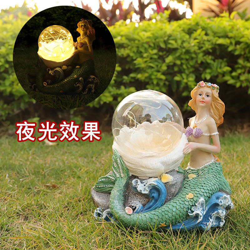 Garden Decorations American Luminous Christmas Crystal Ball Resin Crafts Mermaid Ornaments Wholesale New Year&#039;s Day Gifts