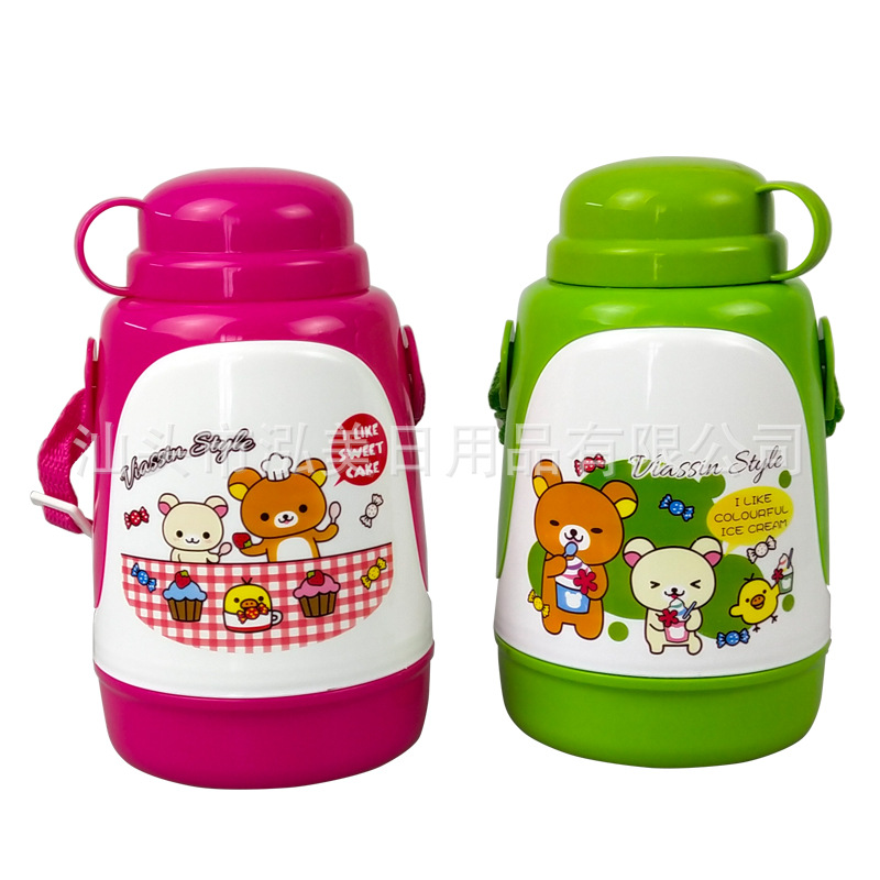 Children&#039;s Shoulder Strap Portable Large Capacity Home School Cartoon Cute Water Glass Cup with Lid Rotating Kettle