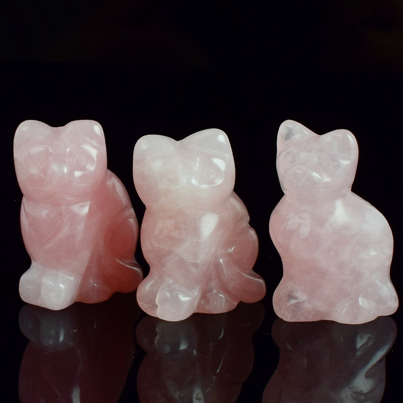 Factory Crystal Kitten Animal Ornaments Pink Crystal Carved Kitten Crafts Crystal Animal