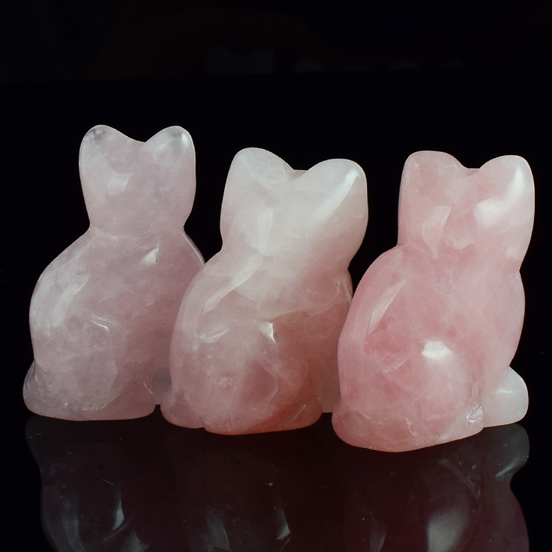 Factory Crystal Kitten Animal Ornaments Pink Crystal Carved Kitten Crafts Crystal Animal