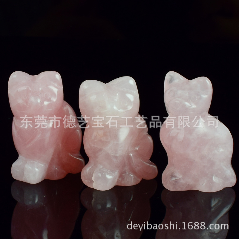 Factory Crystal Kitten Animal Ornaments Pink Crystal Carved Kitten Crafts Crystal Animal