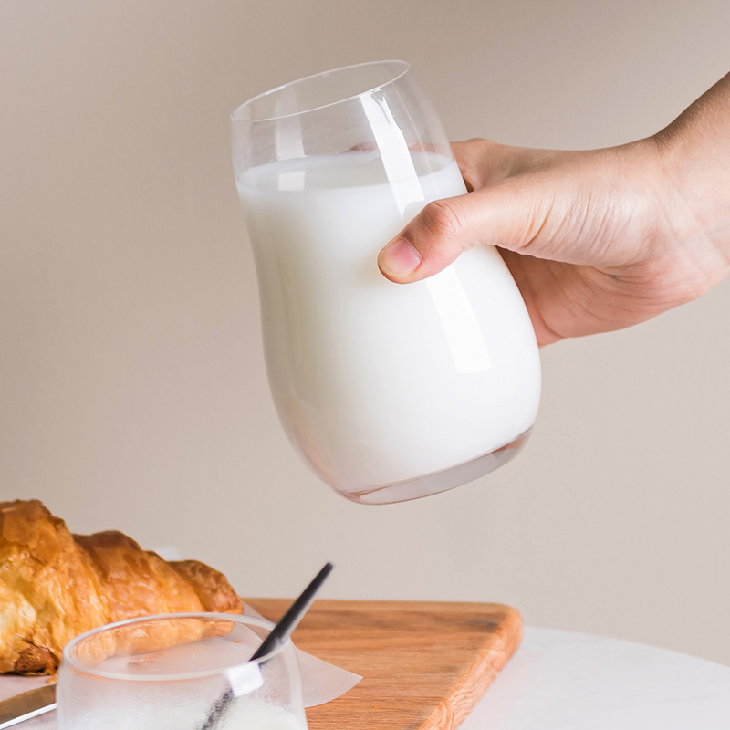 INS Style Heat-Resistant Short Stout Glass Cup Creative Thickening Breakfast Cup Household Minimalist Milk Cup Transparent Cloud Water Cup