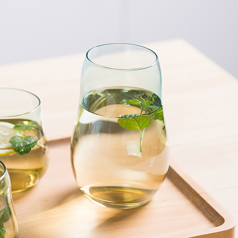 INS Style Heat-Resistant Short Stout Glass Cup Creative Thickening Breakfast Cup Household Minimalist Milk Cup Transparent Cloud Water Cup