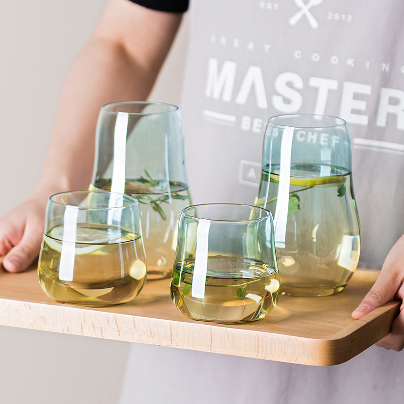 INS Style Heat-Resistant Short Stout Glass Cup Creative Thickening Breakfast Cup Household Minimalist Milk Cup Transparent Cloud Water Cup