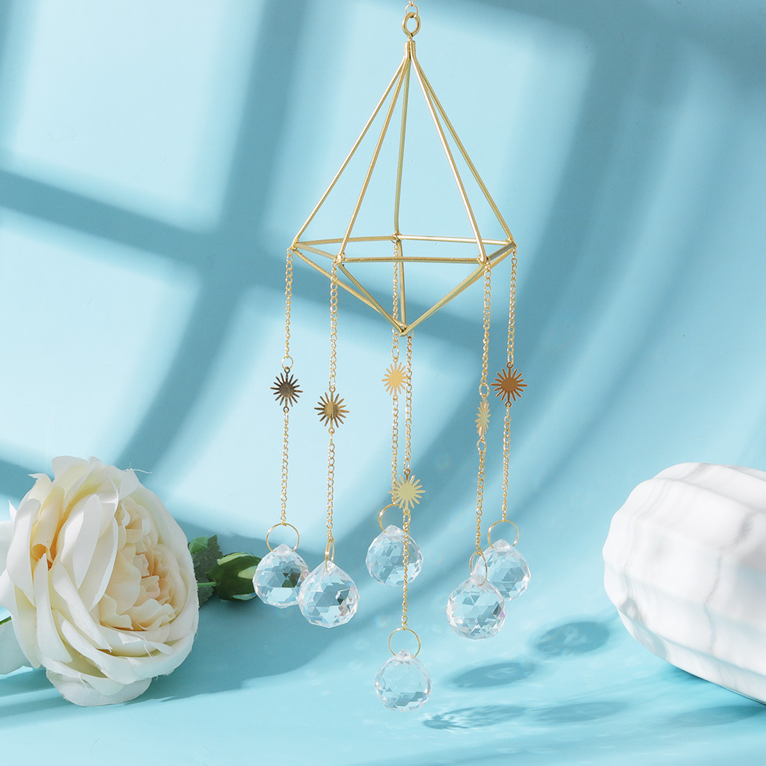 Golden Air Frame SUNFLOWER Butterfly Lighting Pendant Crystal Pendant Gardening AB Color DIYCrystal Crafts