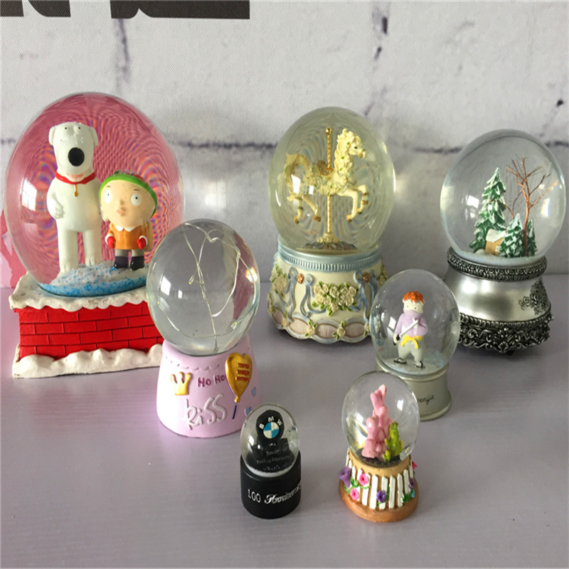 Resin Crafts Cartoon Music Box Water Ball Decoration Creative Unicorn Swan Crystal Ball with Lamp Factory Customization