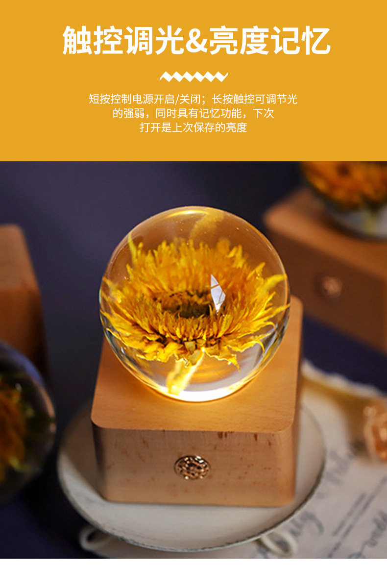 Resin crafts  Specimen Wholesale Creative Crystal Ball Christmas Birthday Decorative Gift Small Night Lamp