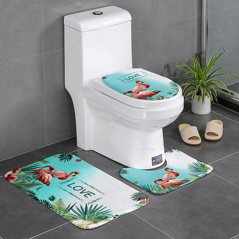 [three-piece set] bathroom water toilet floor cushion toilet door cushion slipper-proof u-shaped foot cushion two-piece set