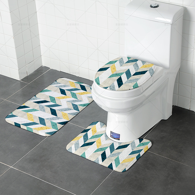 [three-piece set] bathroom water toilet floor cushion toilet door cushion slipper-proof u-shaped foot cushion two-piece set