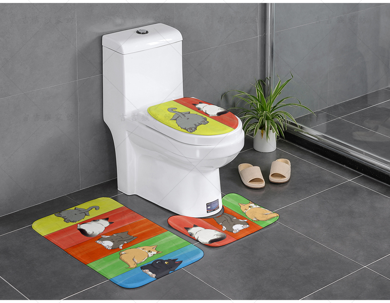 [three-piece set] bathroom water toilet floor cushion toilet door cushion slipper-proof u-shaped foot cushion two-piece set
