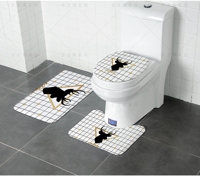 [three-piece set] bathroom water toilet floor cushion toilet door cushion slipper-proof u-shaped foot cushion two-piece set