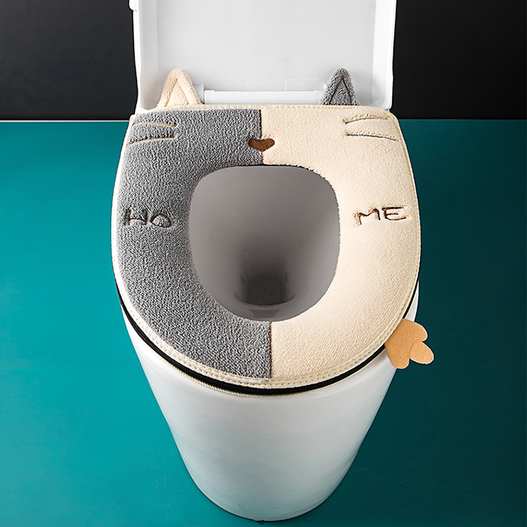 Collection Cat Toilet Mat Thickened Toilet Seat Cushion Zipper Household Toilet Seat Winter Warm Toilet Seat Cover Handle