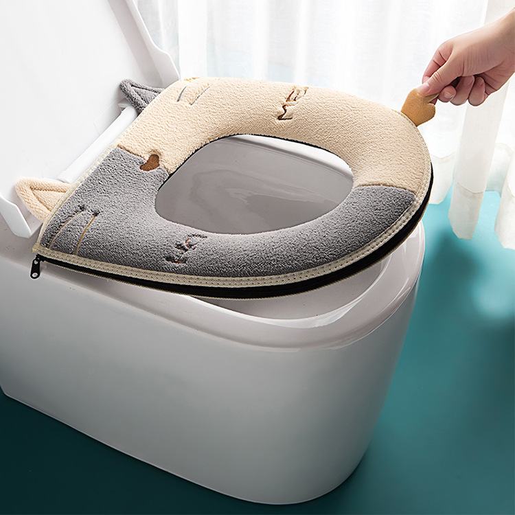 Collection Cat Toilet Mat Thickened Toilet Seat Cushion Zipper Household Toilet Seat Winter Warm Toilet Seat Cover Handle