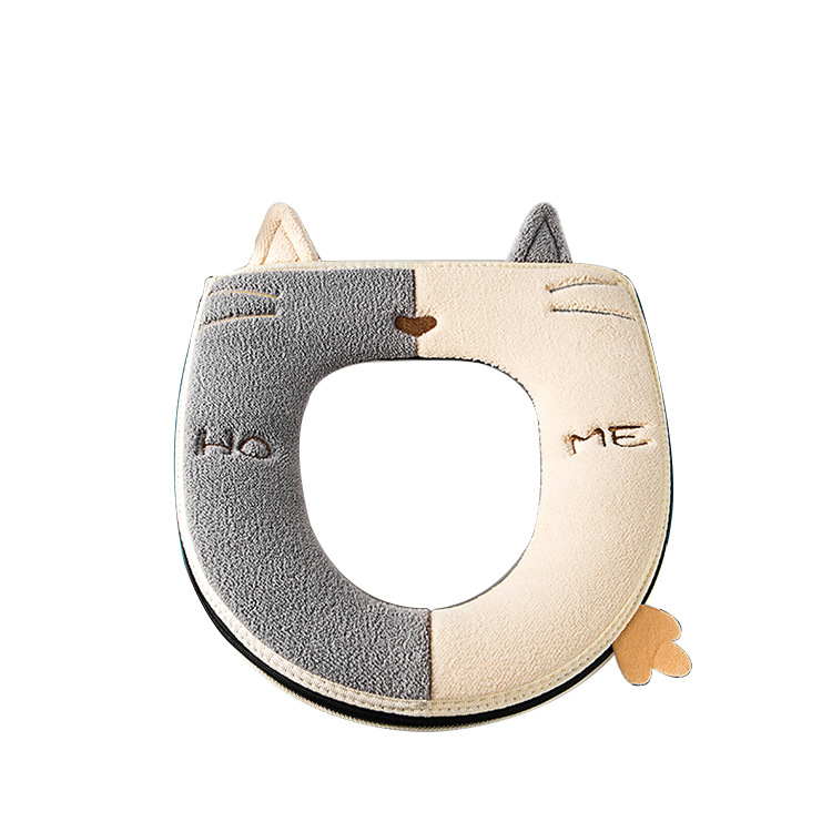 Collection Cat Toilet Mat Thickened Toilet Seat Cushion Zipper Household Toilet Seat Winter Warm Toilet Seat Cover Handle