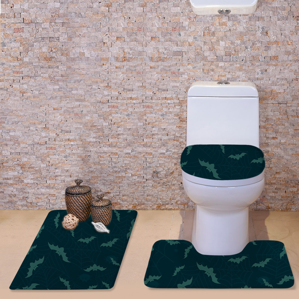 Cross-Border New Arrival Halloween Cute Bat Toilet Cover Mat Three-Piece Bone Pattern O-Shaped Cushion U-Shaped Mat Bathroom