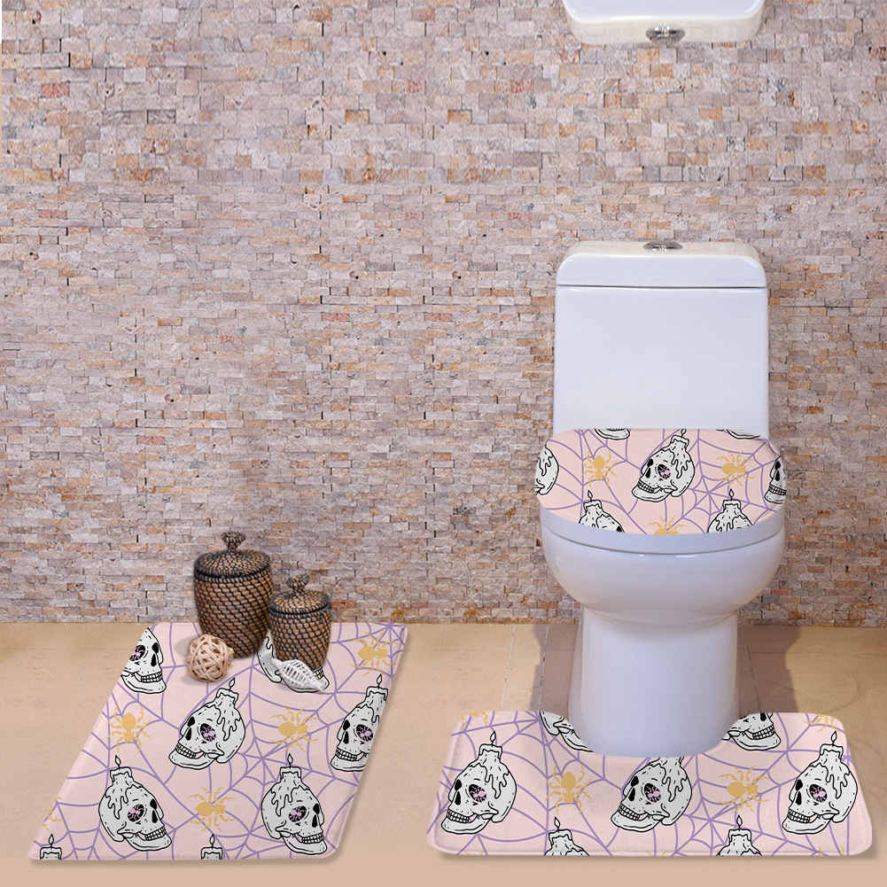 Cross-Border New Arrival Halloween Cute Bat Toilet Cover Mat Three-Piece Bone Pattern O-Shaped Cushion U-Shaped Mat Bathroom