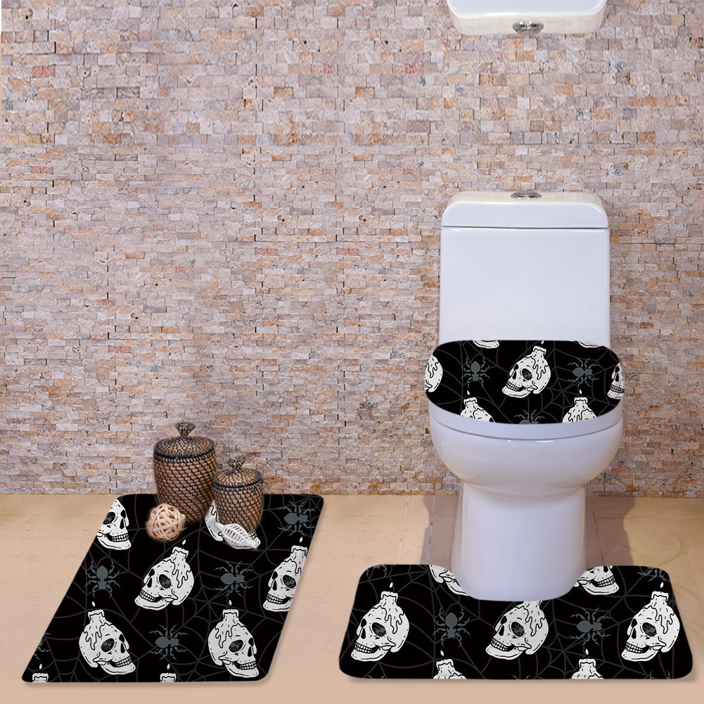Cross-Border New Arrival Halloween Cute Bat Toilet Cover Mat Three-Piece Bone Pattern O-Shaped Cushion U-Shaped Mat Bathroom