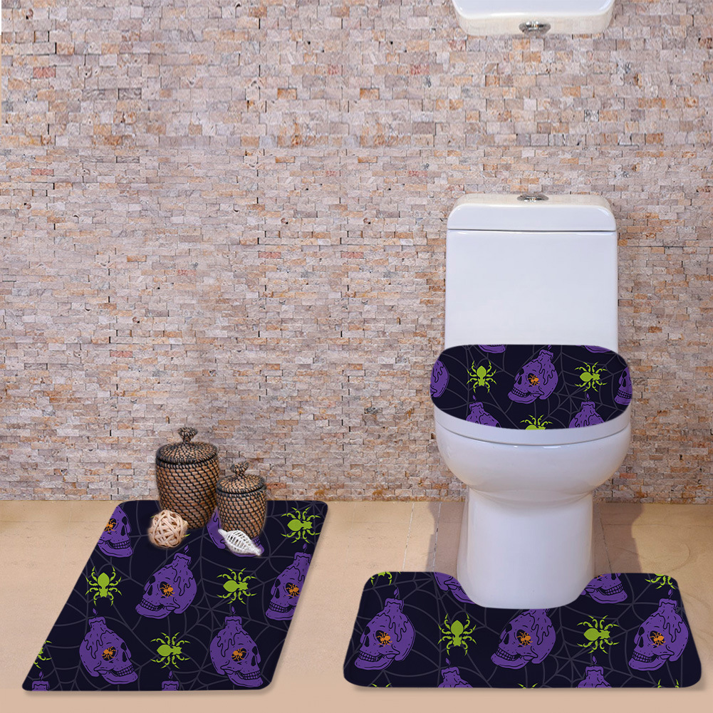 Cross-Border New Arrival Halloween Cute Bat Toilet Cover Mat Three-Piece Bone Pattern O-Shaped Cushion U-Shaped Mat Bathroom Cross-Border New Arrival Halloween Cute Bat Toilet Cover Mat Three-Piece Bone Pattern O-Shaped Cushion U-Shaped Mat Bathroom