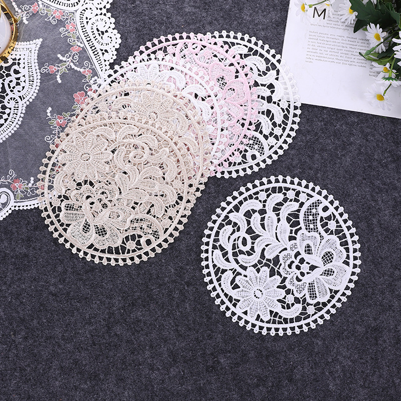 Lace Nordic Instagram Style Heat Insulation Decorative Pad Coffee Cup Mat Korean Fabric Craft Embroidered round Coaster Factory Direct Supply