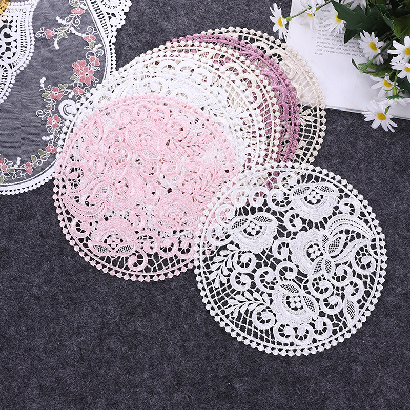 Lace Nordic Instagram Style Heat Insulation Decorative Pad Coffee Cup Mat Korean Fabric Craft Embroidered round Coaster Factory Direct Supply