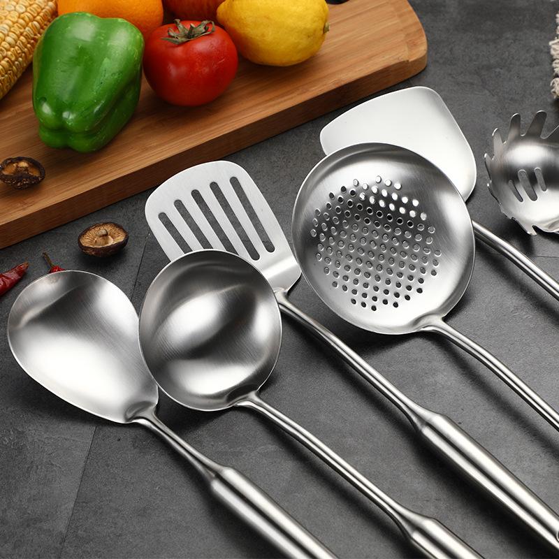 Factory Direct Supply Stainless Steel Insulated Handle All-Steel Kitchenware Set Spatula and Soup Spoon Kitchen Supplies Wholesale