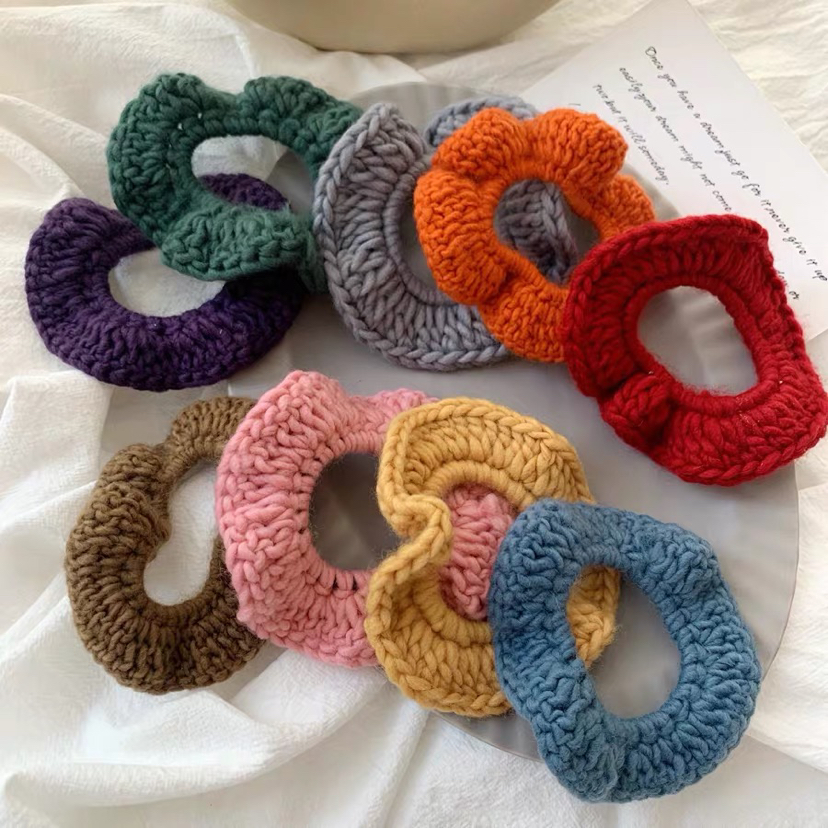 INS Wave Wool Hair Rope Vintage Candy-Colored Hair Tie Hand-Woven Hair Rope Internet Celebrity Hair Accessories Korean Headwear for Women